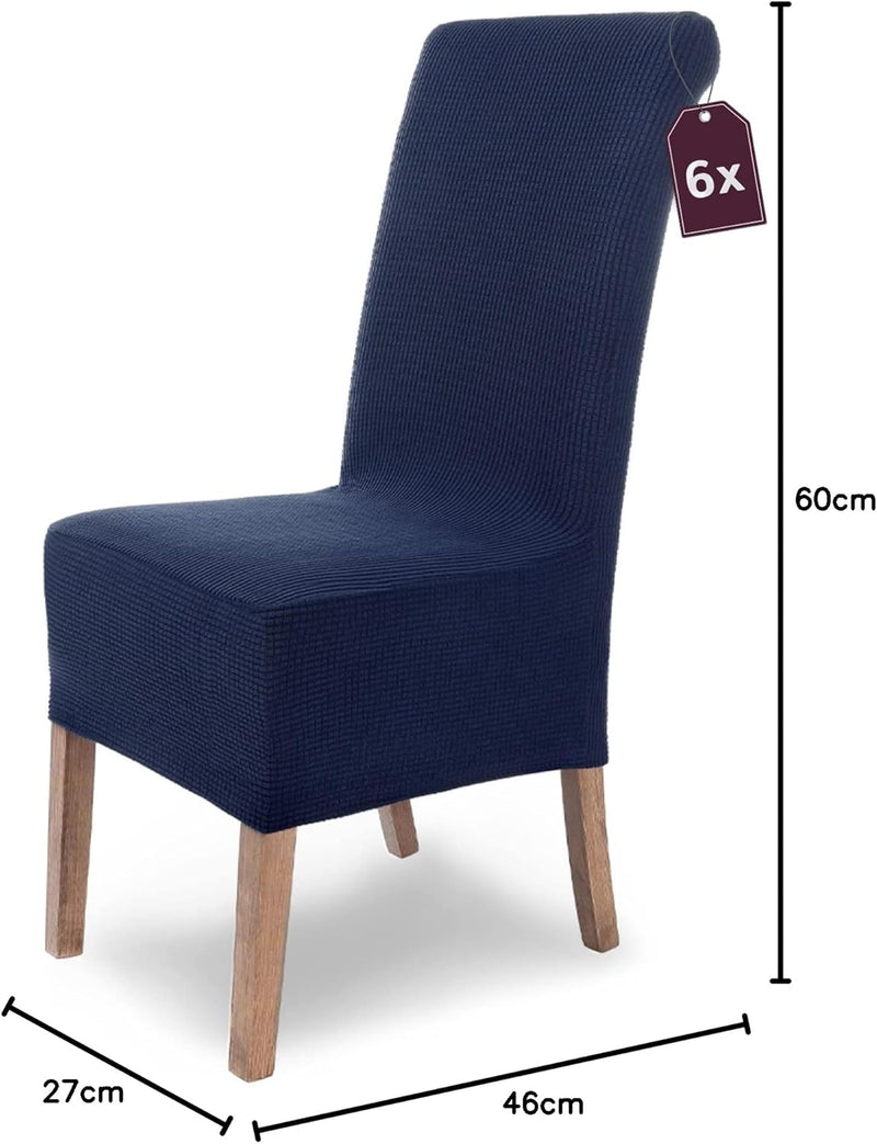 SCHEFFLER-Home Stuhlhussen Stretch Sofia/Stretch Stuhlhussen Blau 6er Set/elastische Stuhlabdeckunge