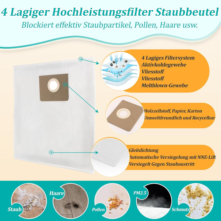 10 Stück für Kärcher NT 35/1 (Ap, Adv, Tact, Te H/M) Staubbeutel für Kärcher NT 14/1, NT 25/1 NT 200