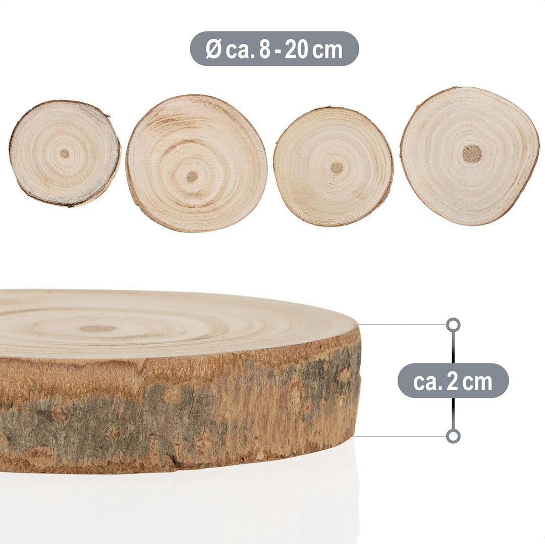 com-four® 8X Baumscheibe aus Vollholz mit Rinde - Dicke Holzscheibe zur Dekoration - Deko-Untersetze