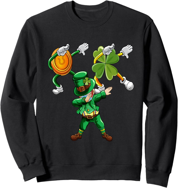 Boys St Patricks Day Shirt Dabbing Leprechaun Mask Shamrock Sweatshirt