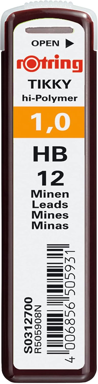 rOtring Tikky-Druckbleistift | Nachfüllminen | 1,0 mm | HB | 10 Stück (120 Minen) 1,0 mm HB, 1,0 mm