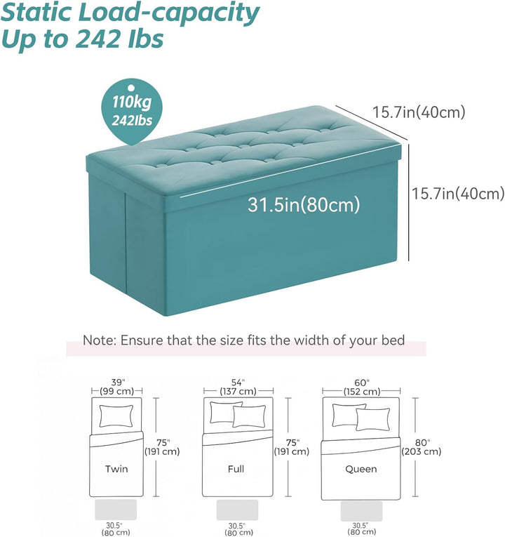 BRIAN & DANY Sitzbank mit Stauraum, Faltbar Sitzhocker Truhen Aufbewahrungsbox aus Samt, 76 x 38 x 3
