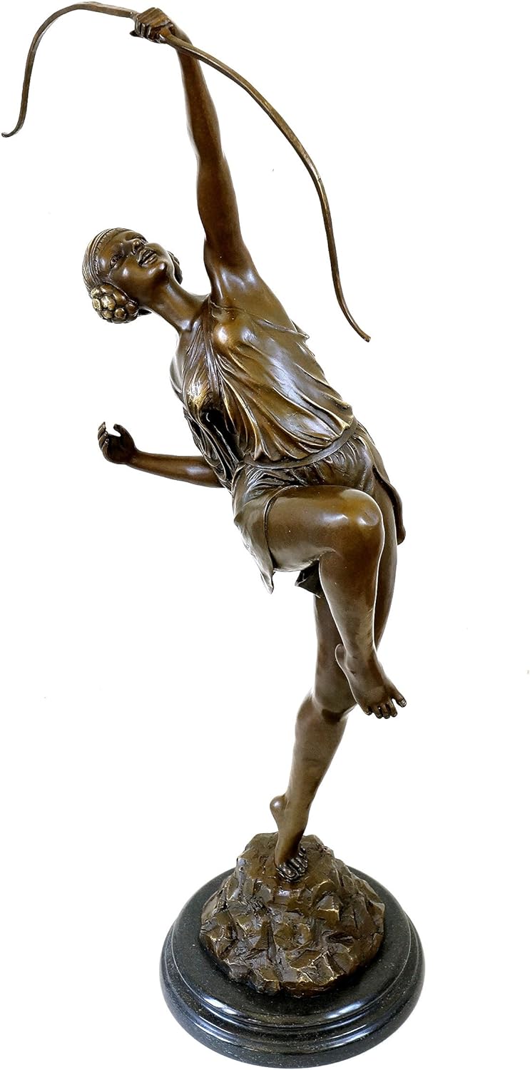 Kunst & Ambiente - Grosse Art Deco Skulptur - XXL Diana mit Bogen Figur - Pierre le Faguays - Bronze