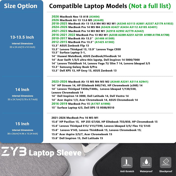 ZYB 13.3 Zoll Laptop Hülle,MacBook Tasche für MacBook Air 13 M3 M2 M1 2024 2023-2012,MacBook Pro 14/