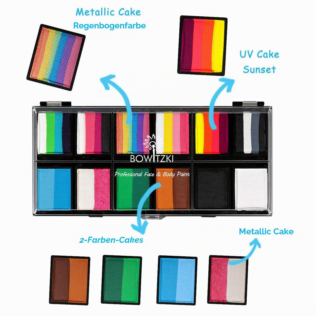Bowitzki 12x10 gm Face Paint Professional Face Painting Kit For Kids Adults with Stencil One Stroke