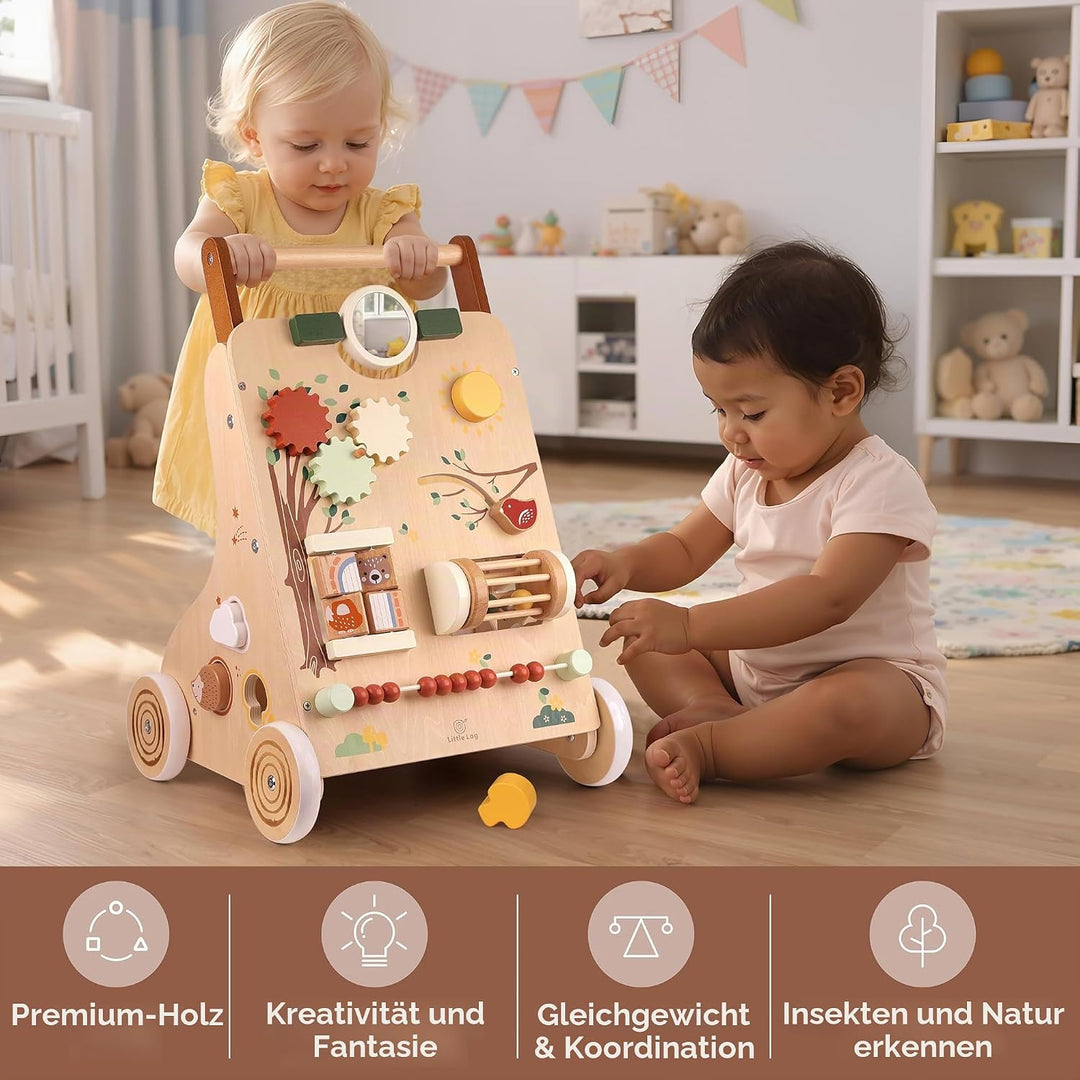 Little Log Lauflernwagen aus Holz | 2-fach höhenverstellbar &amp; Geschwindigkeitsbremse, 9-in-1 Montess