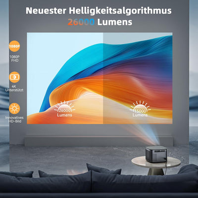 Beamer 4K【Netfilx/Autofokus】 Auto 6D 4P Trapezkorrektur Unterstützt Beamer 4K Heimkino, WiFi6 Blueto