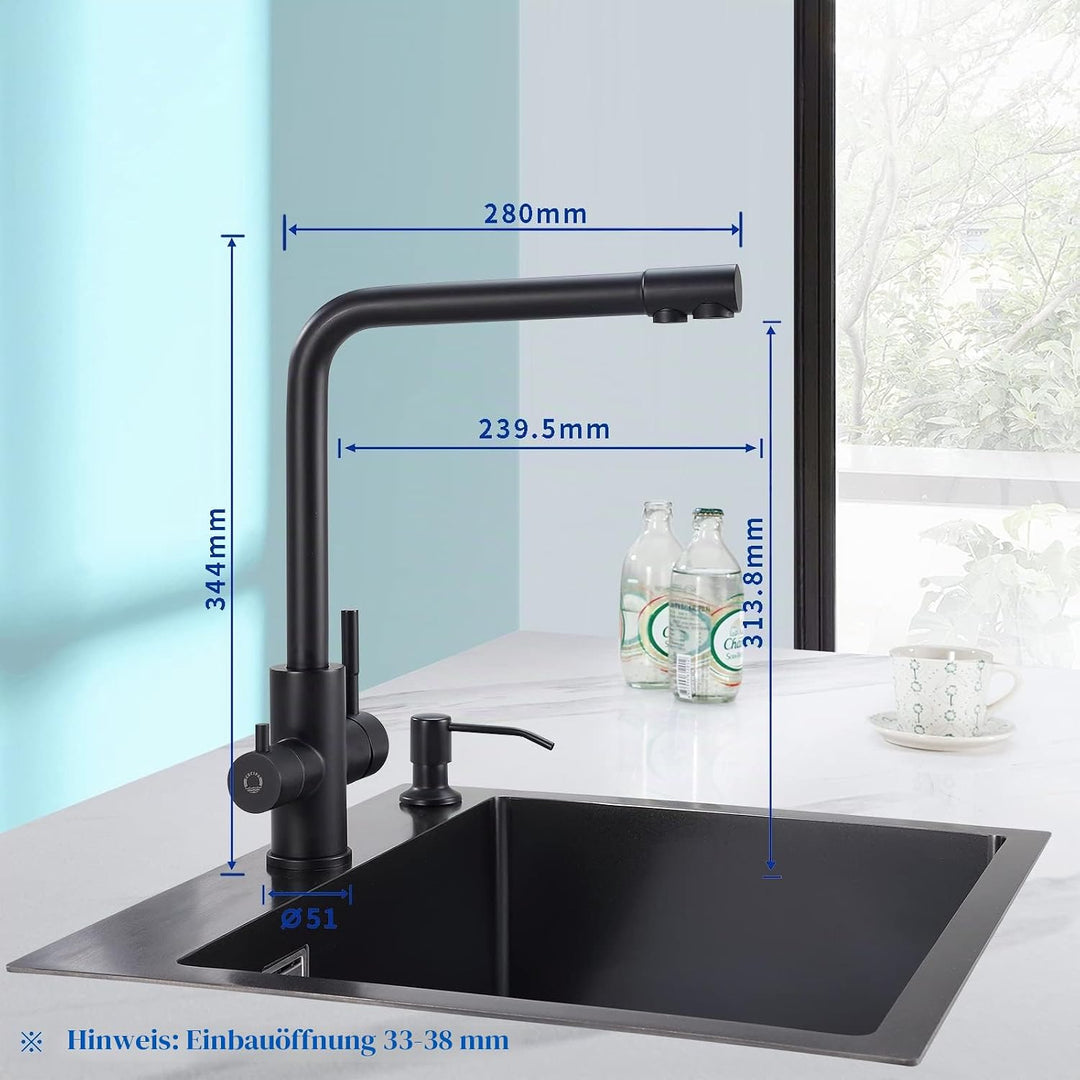 CECIPA 3 Wege Wasserhahn Küche, Küchenarmatur 360° Schwenkbar, Mischbatterie Küche für Osmoseanlage,