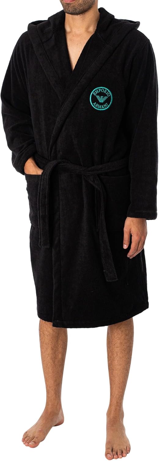 Emporio Armani Herren Men's Micro Sponge Bathrobe S Schwarz, S Schwarz