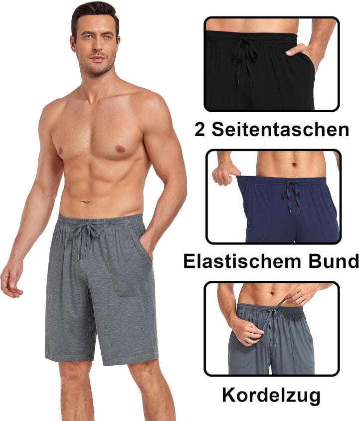 COLORFULLEAF 2er/3er Pack Schlafanzughose Herren Kurz Bambus Pyjamahose Schlafhose Weich Sommer Frei