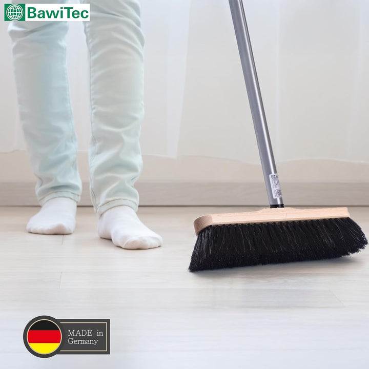 BawiTec Qualitäts Rosshaarbesen mit sehr weichen Borsten Zimmerbesen mit Teleskopstiel max. 200cm La