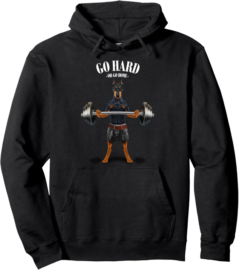 Dobermann Pinscher Hund Gewichtheben im Fitnessstudio Pullover Hoodie