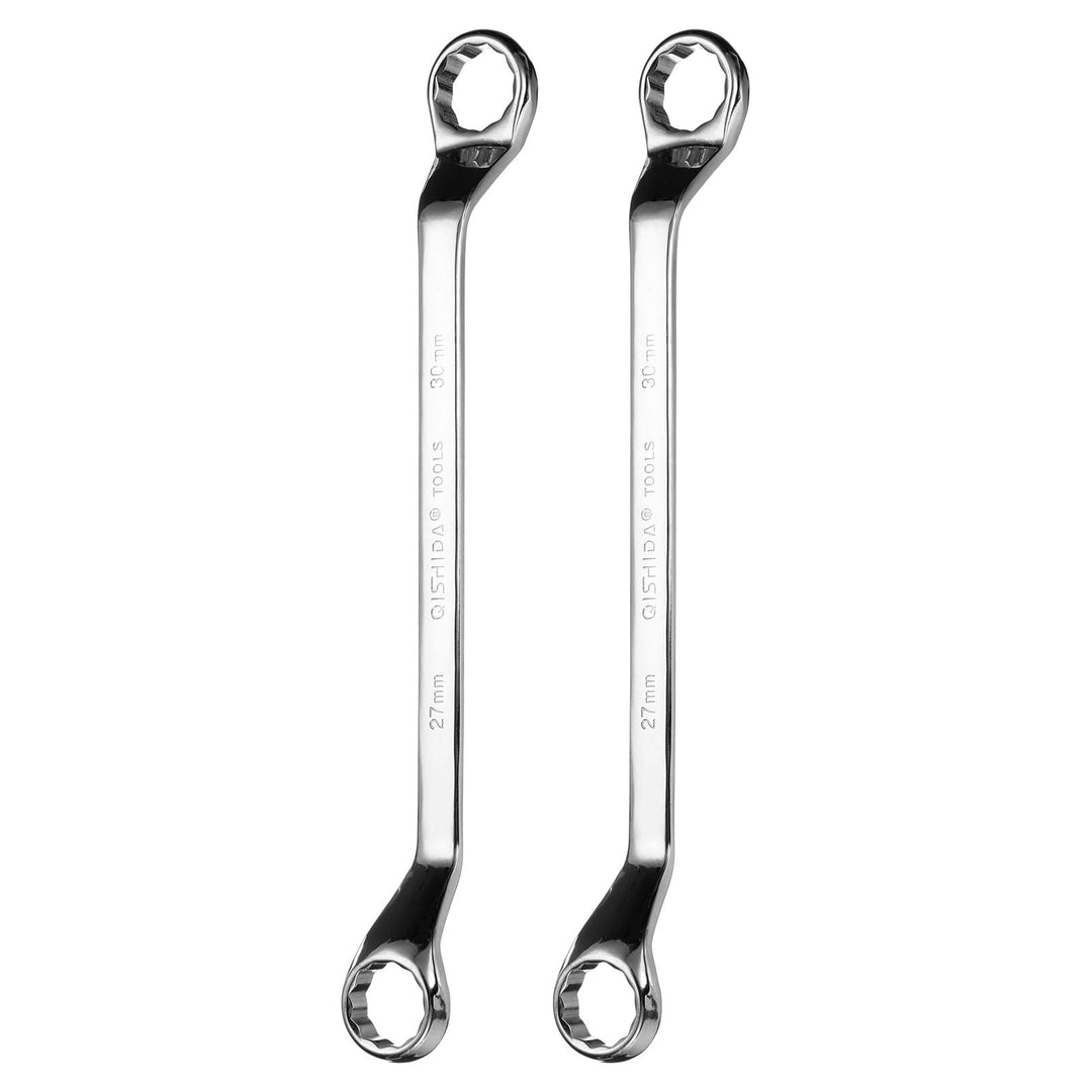 QUARKZMAN 2 Stück 45 Grad Offset Ringschlüssel 27mm x 30mm Metrisch 12-Punkt Spiegelverchromter Legi