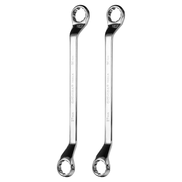 QUARKZMAN 2 Stück 45 Grad Offset Ringschlüssel 27mm x 30mm Metrisch 12-Punkt Spiegelverchromter Legi