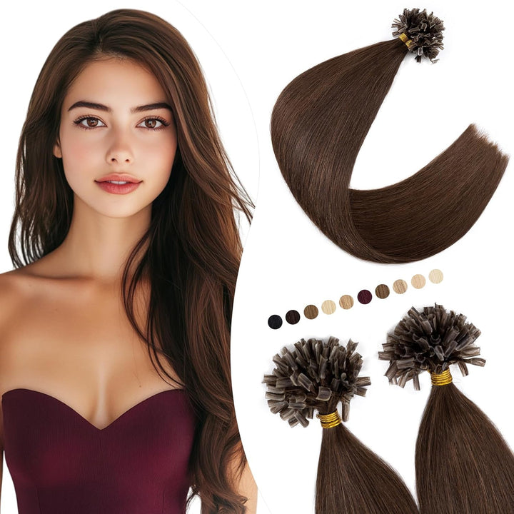 Elailite Extensions Echthaar Bonding 0.5g/s 40cm #4 Mittelbraun U Tip Hair Extensions Keratin 200 St