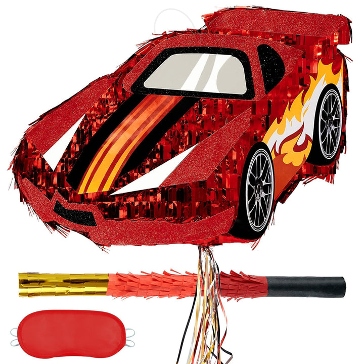 WERNNSAI Rennwagen Pinata – Ren Piñata Deko Geburtstag Junge Kinder Rennauto Piñata mit Stock Augenb