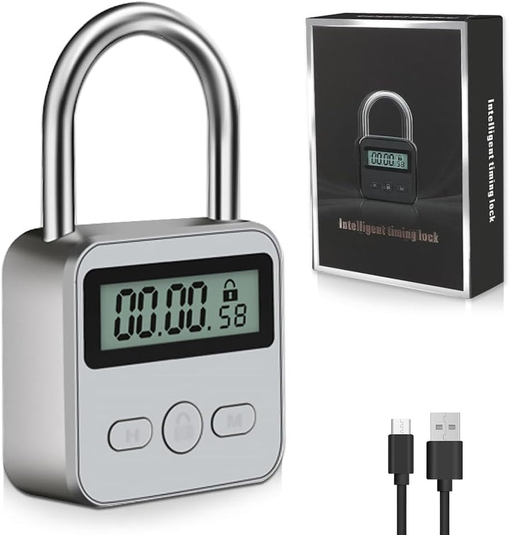 mizikuu Digitale Zeitschloss, Smart Time Lock mit LCD-Display USB Sicherheits Vorhängeschloss Heavy