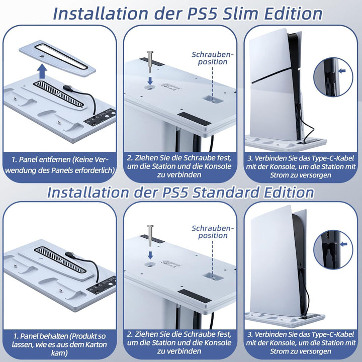 Wigearss PS5/PS5 Slim/PS5 Pro Kühler Standfuss mit Dual Controller Ladegerät, PS5 Controller Ladesta
