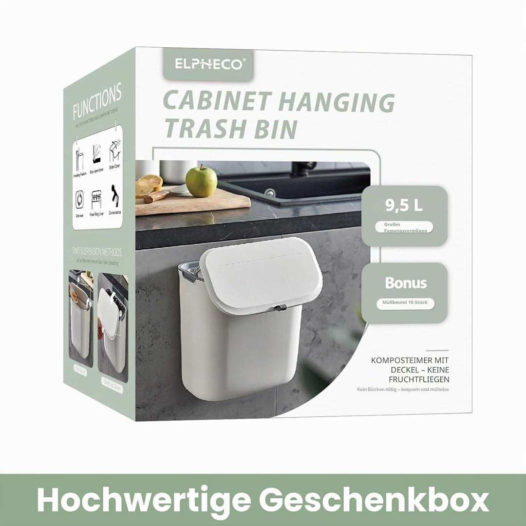 ELPHECO Küchenmülleimer mit Deckel 10L Bio-Mülleimer, hängende Abfallsammler, Kunststoff-Mülleimer f