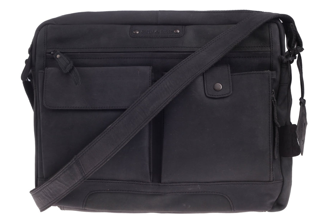 Greenburry Vintage Revival Leder Messenger Schultertasche Umhängetasche 1963-22 Schwarz, Schwarz