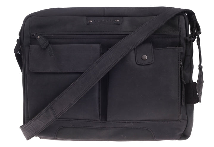 Greenburry Vintage Revival Leder Messenger Schultertasche Umhängetasche 1963-22 Schwarz, Schwarz