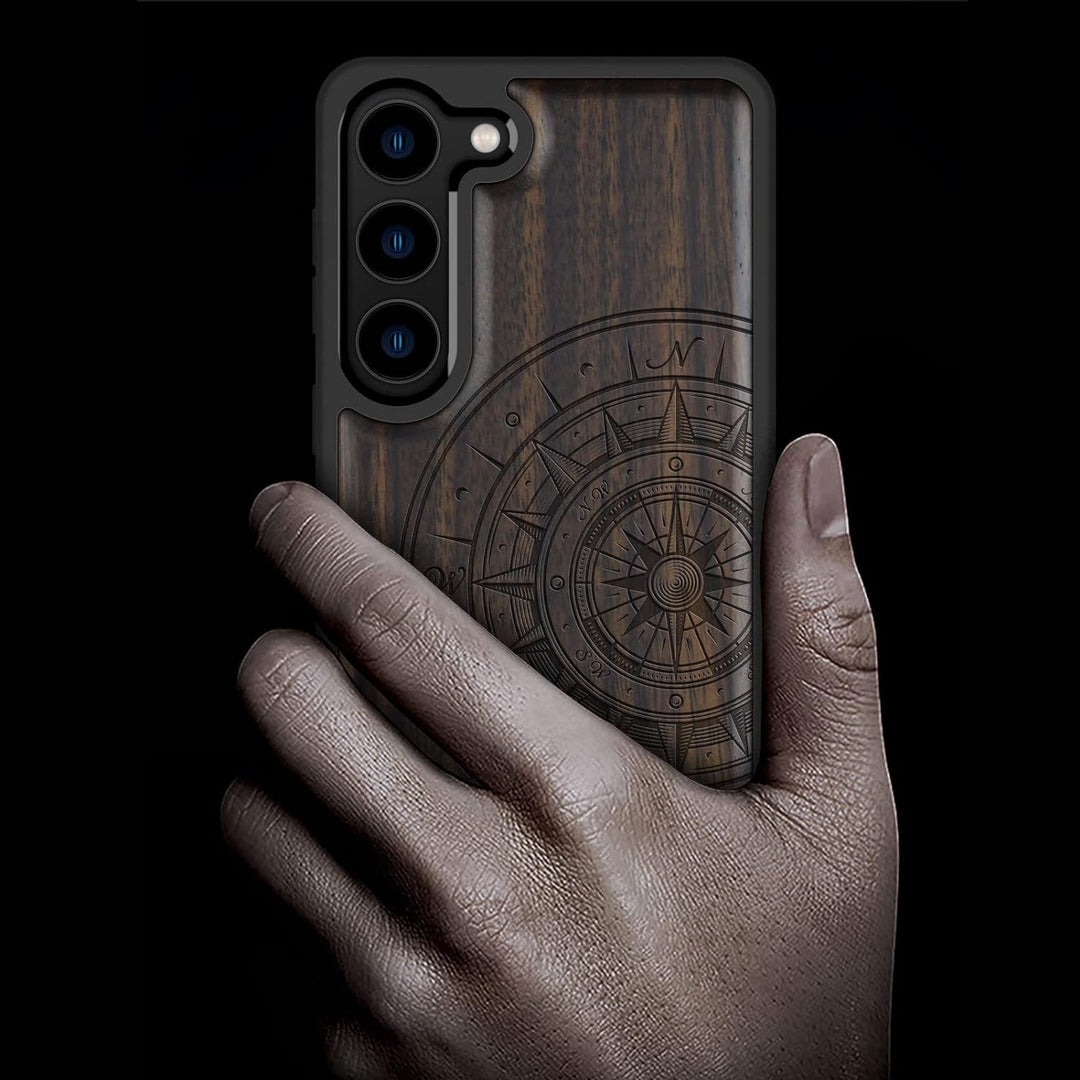 Carveit Holz Handyhülle für Galaxy S23 Plus Cover [Einzigartiges Design Case] Stossstange hülle Komp