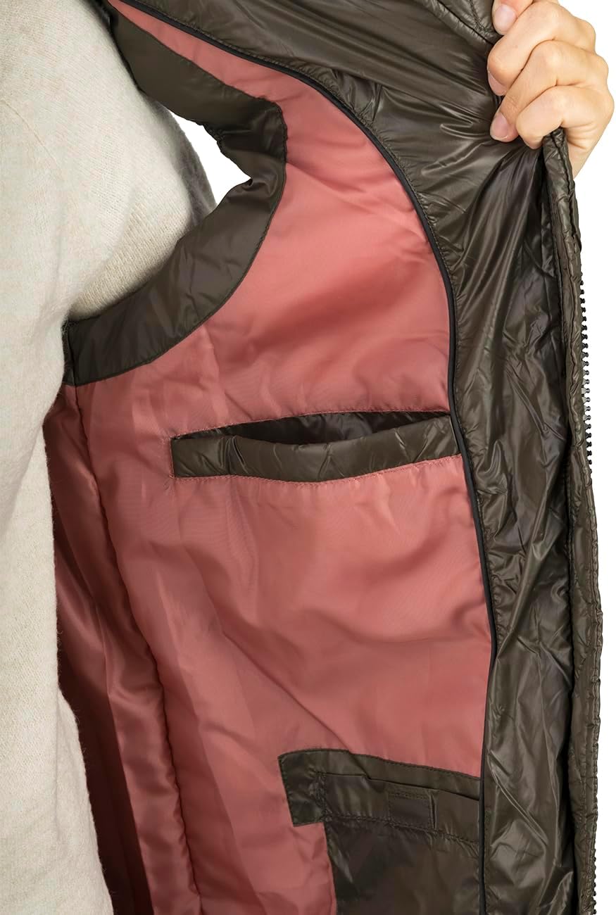 DENIMFY Steppweste Damen lang mit Kapuze Regular Fit DFCaro Weste Knielang Outdoor Reissverschluss T