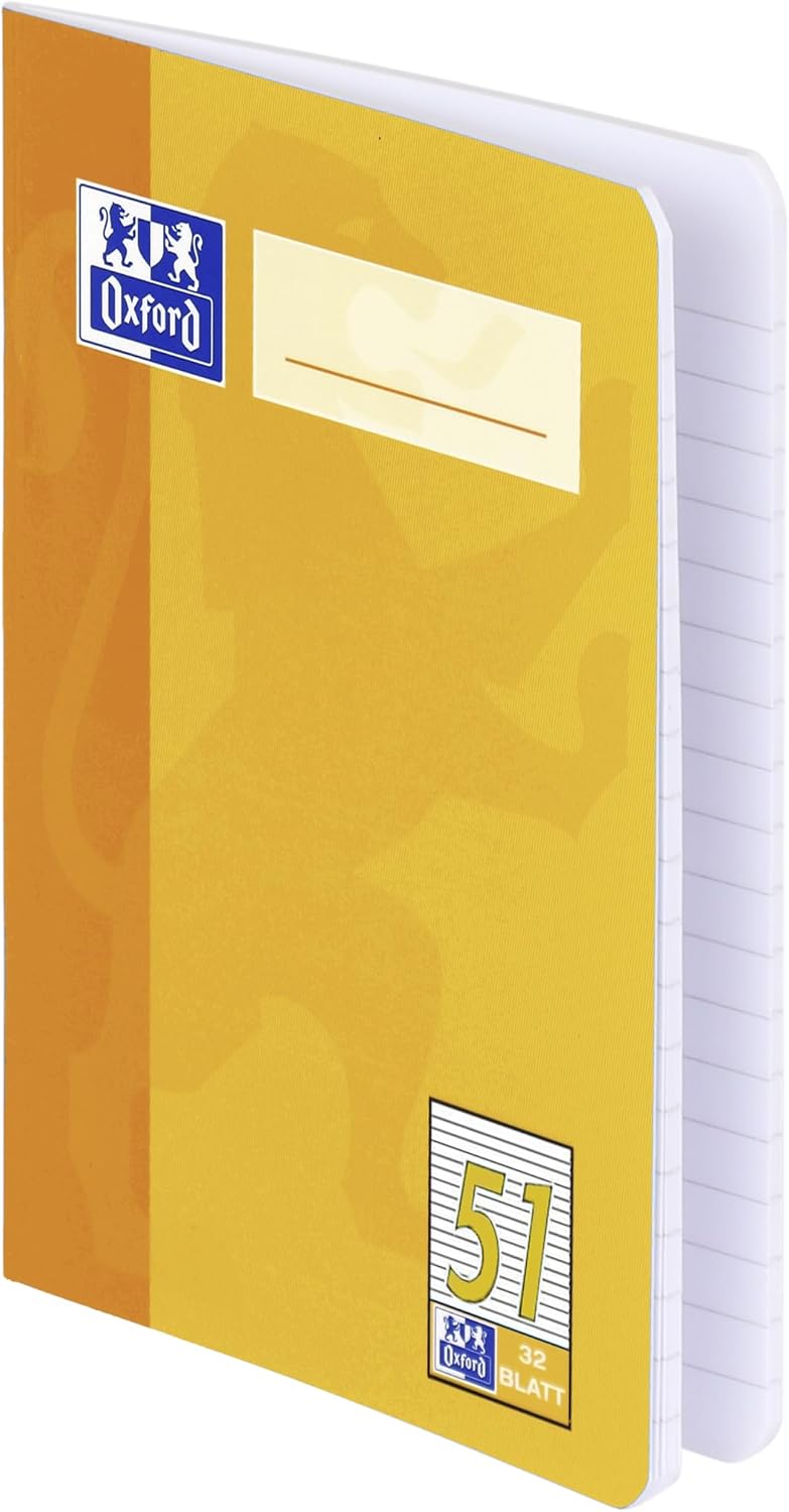 Oxford Oktavheft, A6, Lineatur 51 (liniert), 32 Blatt, gelb & blau, 10 Stück