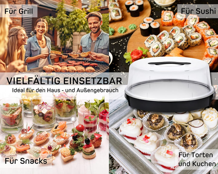 FH - Servierplatte mit Deckel - Kuchen Transportbox mit Kühlung, Kühlplatte mit Haube und Kühlakkus