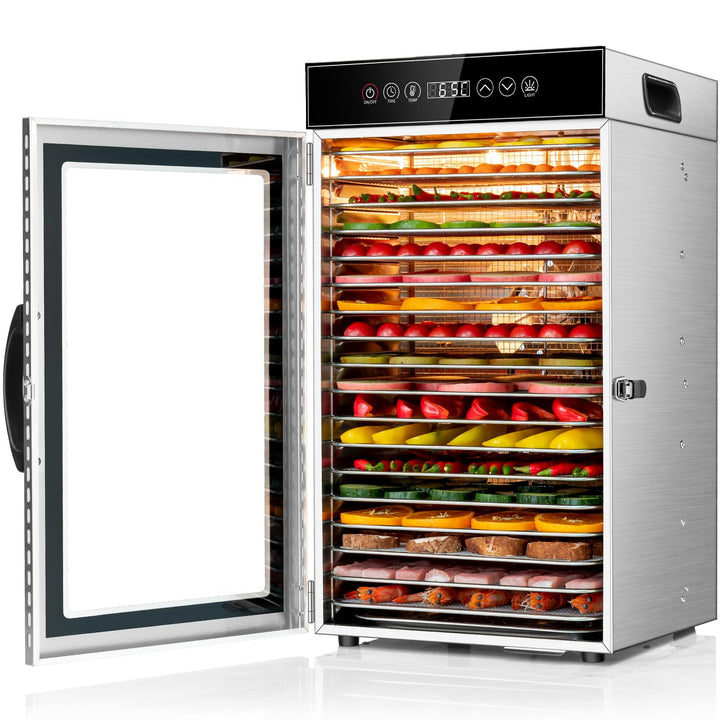 Kwasyo Gewerblicher Dörrautomat 18 Etagen, 800W Edelstahl Lebensmittel Dehydrator mit 360° Luftzirku