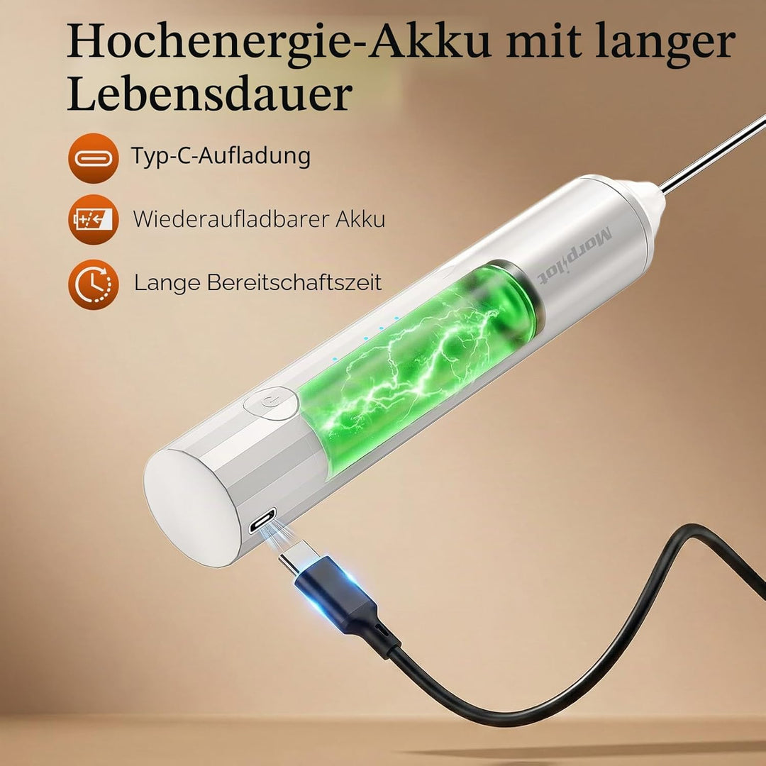 Morpilot Milchaufschäumer Stab, Milchschäumer Elektrisch Wiederaufladbar, abnehmbarer Edelstahl Schn