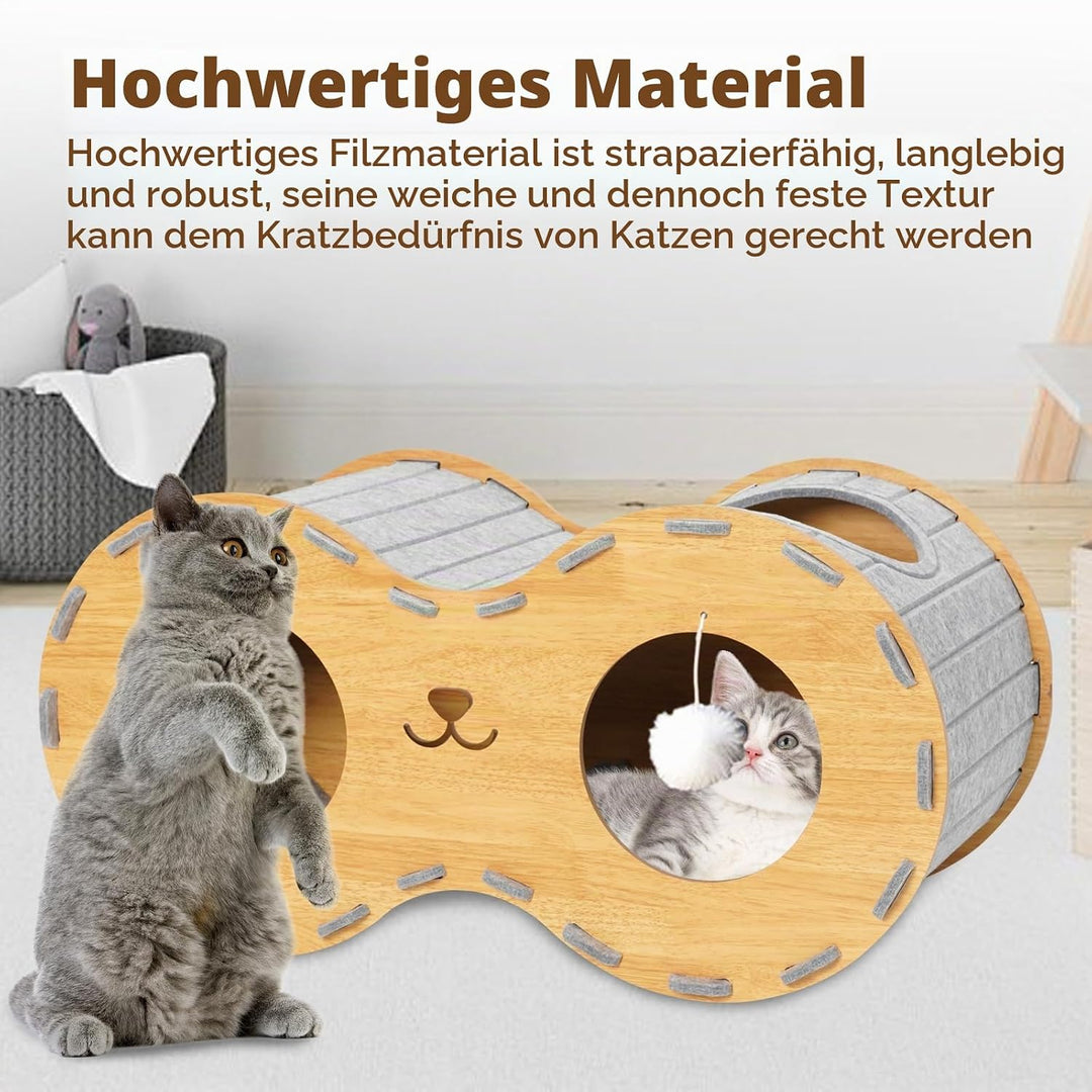 Katzenbett, Holz stabilen Katzenlöcher aus hochwertigen Decken, Katzenhaus Innenraum 2 Etagen Katzen