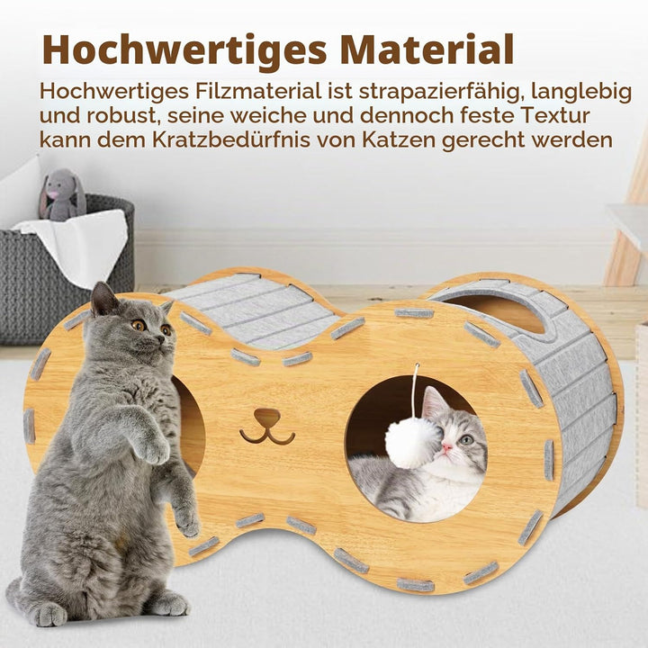 Katzenbett, Holz stabilen Katzenlöcher aus hochwertigen Decken, Katzenhaus Innenraum 2 Etagen Katzen