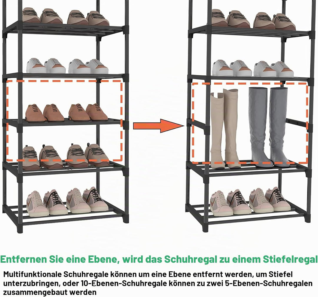 Schuhregal, 10-stufiger Schuh-und Stiefel-Organizer aus Metall, 20 Paar hohes vertikaler Schuh-Organ