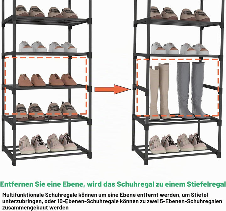 Schuhregal, 10-stufiger Schuh-und Stiefel-Organizer aus Metall, 20 Paar hohes vertikaler Schuh-Organ