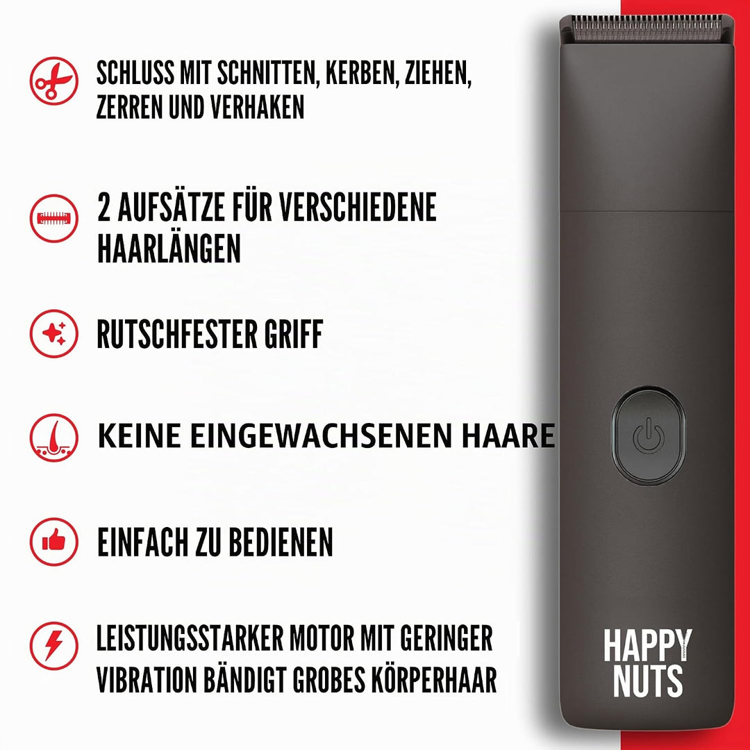HAPPY NUTS The Lumberjack Elektrischer Körper- und Leistenhaar-Trimmer für Männer, Körperfriseur-Set