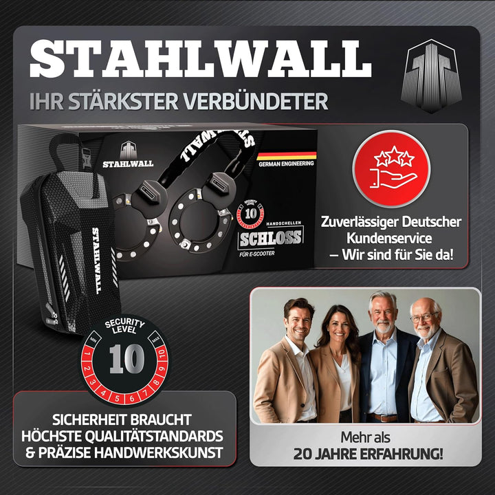 E Scooter Schloss mit Tasche - maximale Sicherheit, feuergehärteter Stahl, Handschellenschloss für E