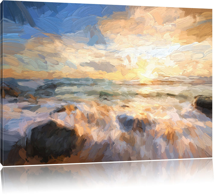 Pixxprint Sonnenuntergang am Meer als Leinwandbild/Grösse: 100x70 cm/Wandbild/Kunstdruck/fertig besp