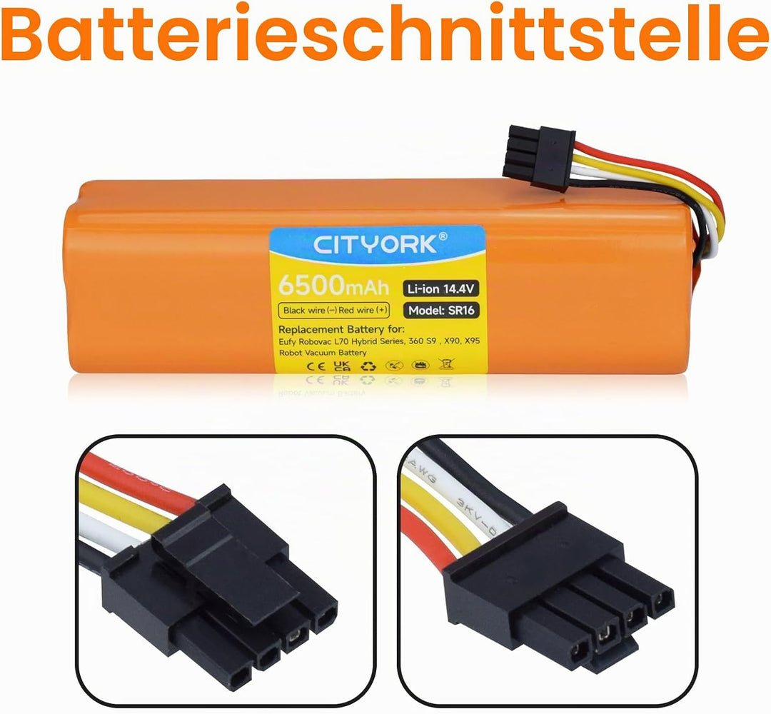 CITYORK Li-ion 14,4 V 6500mAh Akku für Eufy Robovac L70 Hybrid, T2190, T2190G21 /INR18650M26-4S2P, B