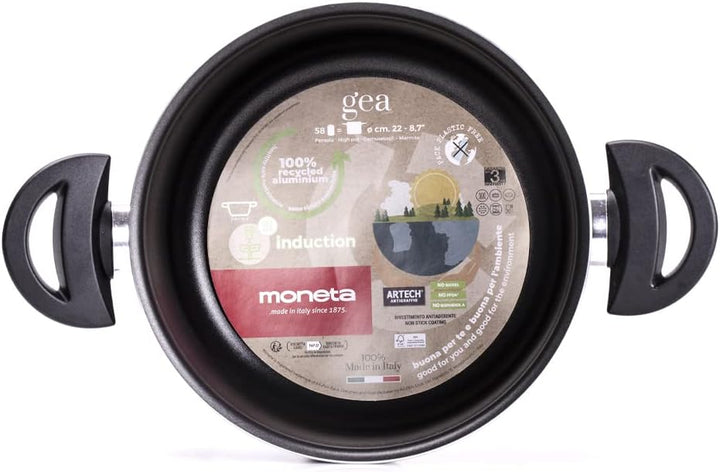 Moneta Gea Topf mit 2 Griffen, 22 cm, Aluminium, 100% recycelt, für jede Kochplatte inklusive Indukt