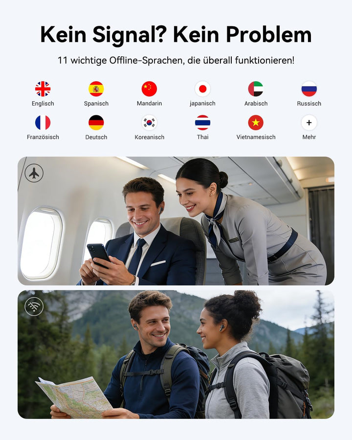 Wooask M3 AI Kopfhörer Übersetzer, 3-in-1 Übersetzungskopfhörer Echtzeit mit 144 Sprachen, 48H Bluet