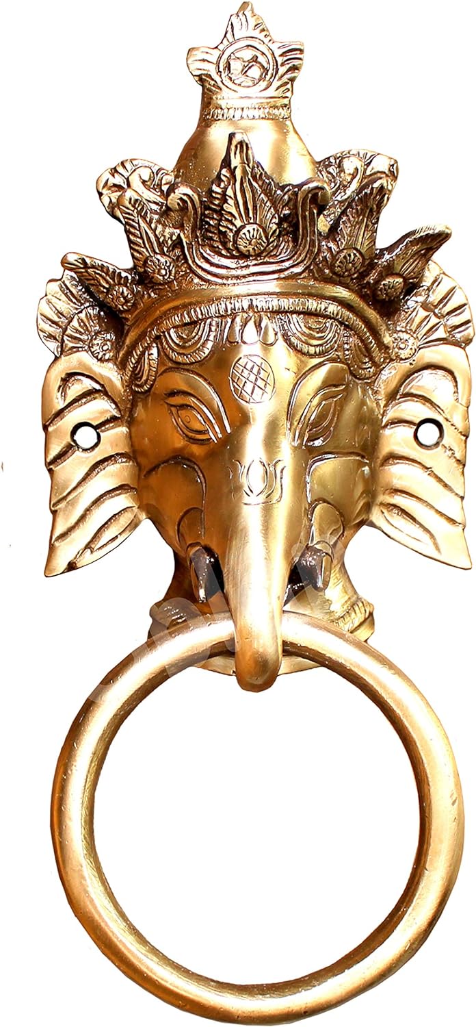 eSplanade 20,3 cm Ganesha Messing Türklopfer aus 100% Messing | Home Decor | Tür Knockers