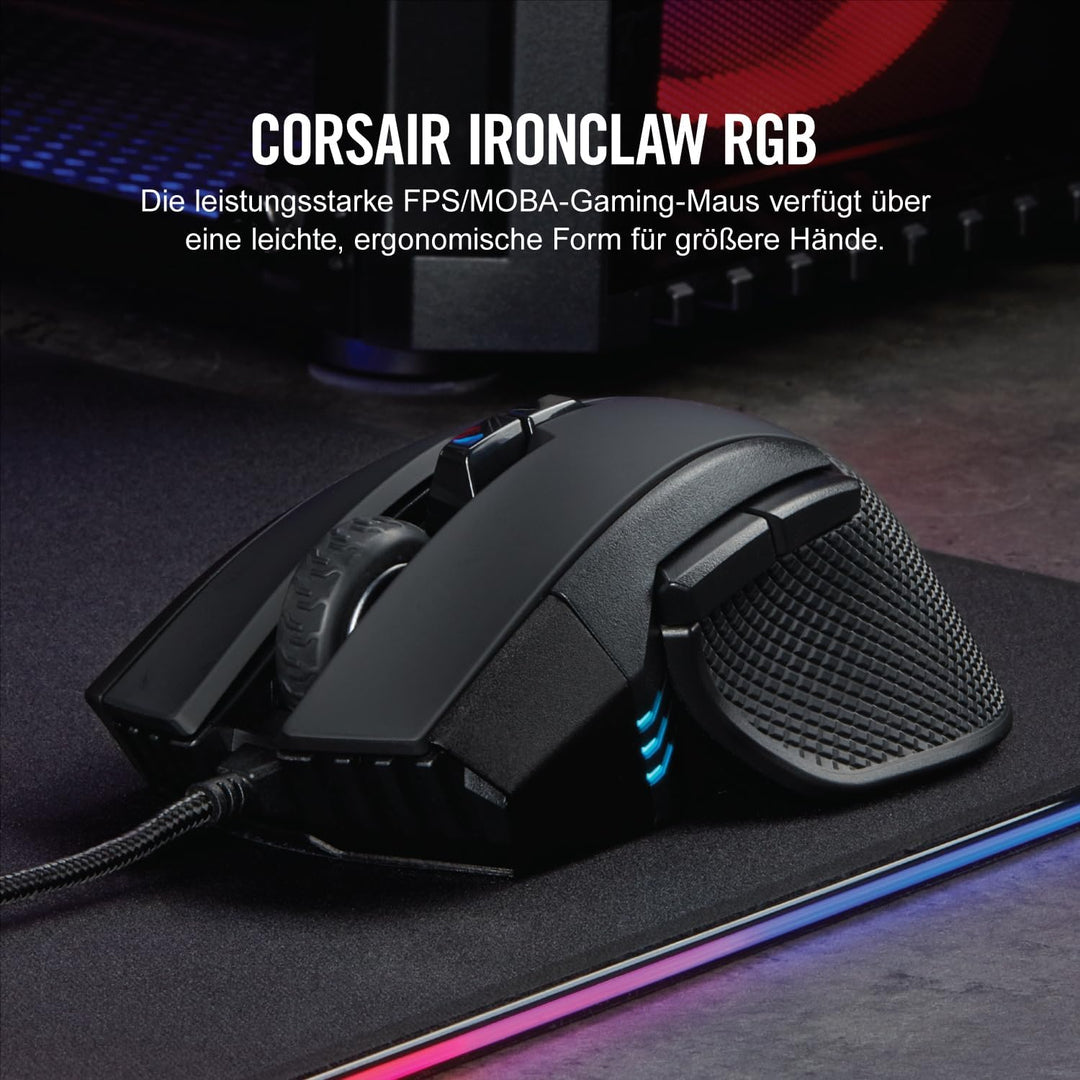 Corsair IRONCLAW RGB Wired FPS/MOBA Gaming Mouse - 18.000 DPI - 7 Programmierbare Tasten - Designed
