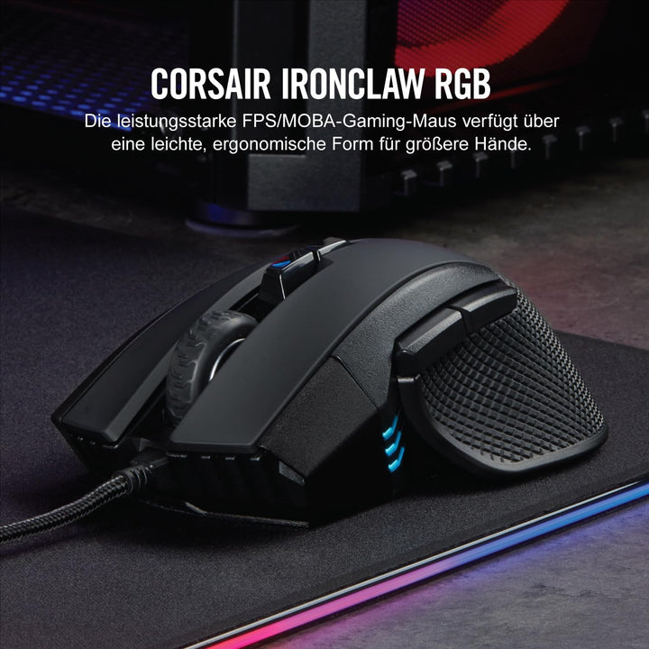 Corsair IRONCLAW RGB Wired FPS/MOBA Gaming Mouse - 18.000 DPI - 7 Programmierbare Tasten - Designed