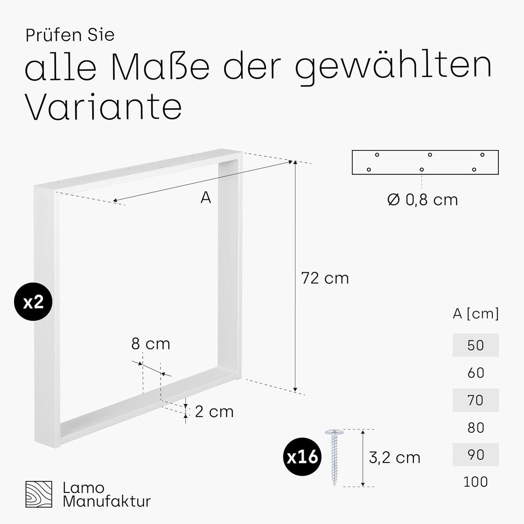 LAMO Manufaktur Tischbeine für Schreibtisch Esstisch, Simple Massive, Vierkantprofil 80x20 mm, Tisch