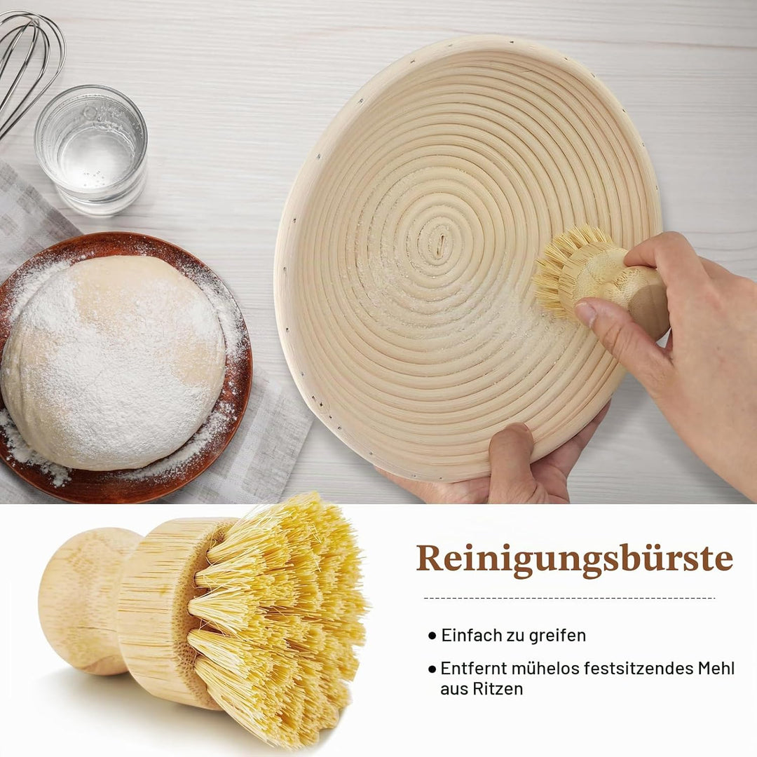 Banneton Brotgärkörbchen-Set für Sauerteigbrotbacken: 23cm runde &amp; 25cm ovale Rattan-Gärkörbchen mit