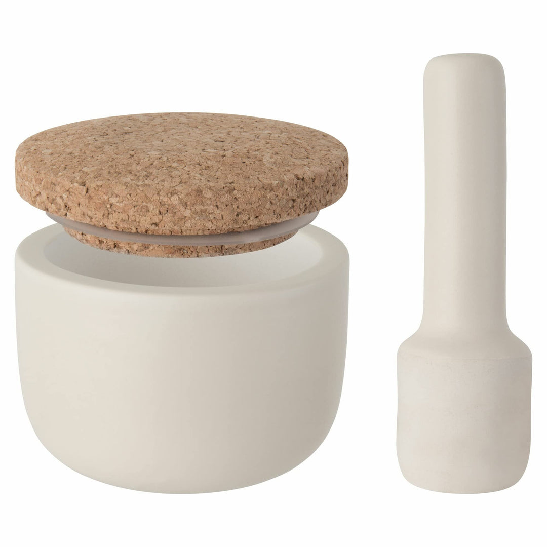 Berghoff Berhoff Mörser und Stössel klein (weiss, Korkdeckel, ideal für Kräuter/Gewürze) 3950032, Ke