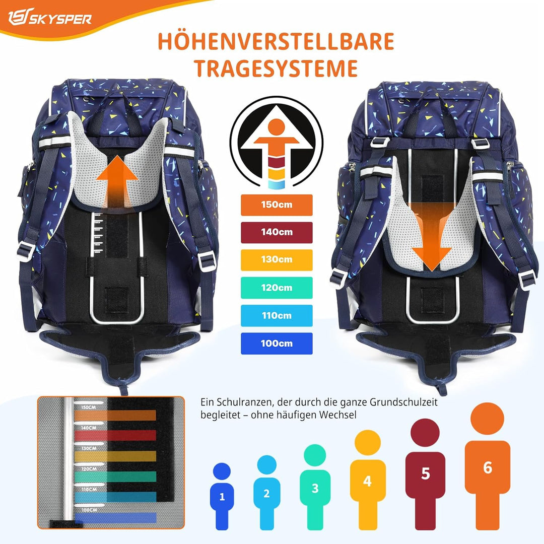SKYSPER Schulranzen Set 5-teilig für Jungen Mädchen 1. Klasse Grundschule Schulrucksack Sporttasche