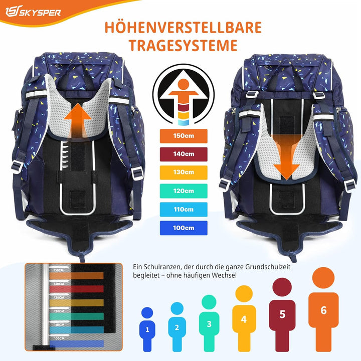 SKYSPER Schulranzen Set 5-teilig für Jungen Mädchen 1. Klasse Grundschule Schulrucksack Sporttasche