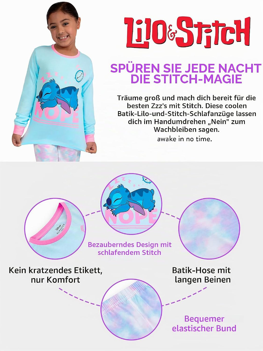 Disney Stitch Schlafanzug | Lilo Und Stitch Pyjama Mädchen | Tie-Dye Schlafanzüge Für Mädchen 116 La